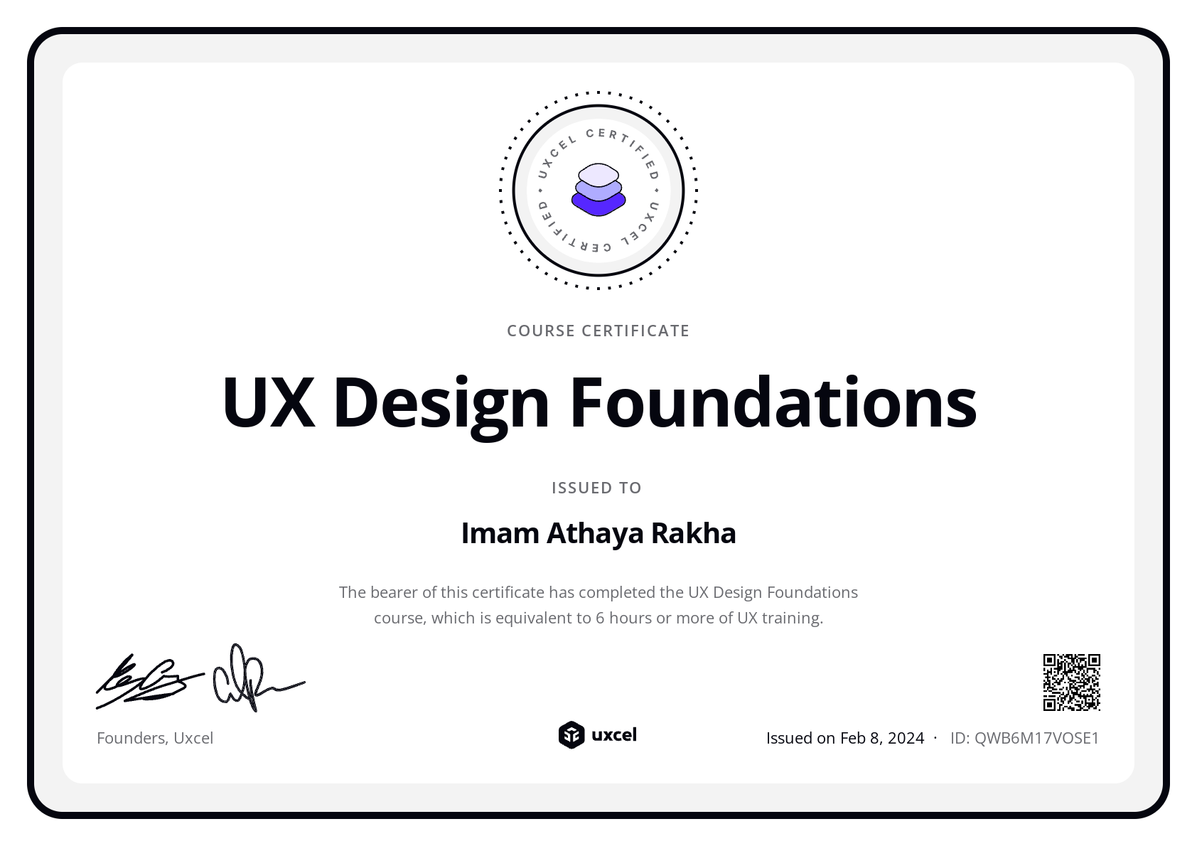 Imam Athaya Rakha's certificate